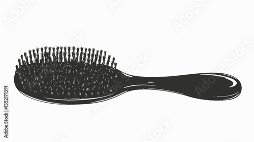 Close-up studio shot of a black oval hairbrush against a white background. The hairbrush has a black plastic handle and oval-shaped head filled with black bristles. The image is well-lit and shows
