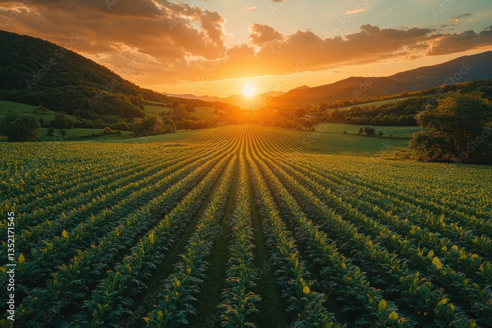 A breathtaking sunset over rolling hills, casting golden light on lush green fields and creating a serene atmosphere in nature. A breathtaking sunset over rolling hills, casting golden light on lush green fields and creating a serene atmosphere in nature.