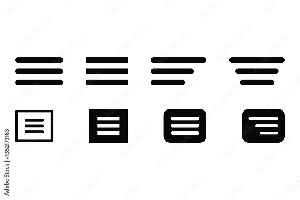 Hamburger web and mobile app menu icons set. Vector buttons for website UI navigation. layout grid add icon collection illustration. Hamburger web and mobile app menu icons set. Vector buttons for website UI navigation. layout grid add icon collection illustration.
