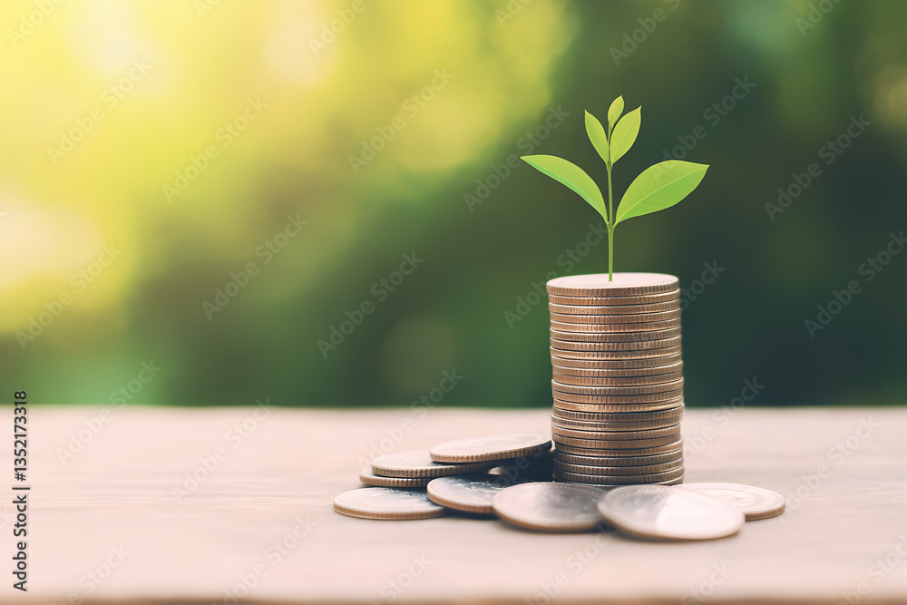 A stack of coins and a plant growing out of it A stack of coins and a plant growing out of it