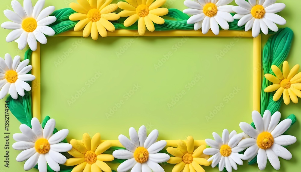 Daisies with white and yellow petals elegantly surround an empty space, set against a vibrant green backdrop, inviting imaginative ideas and joyous thoughts Generative AI Daisies with white and yellow petals elegantly surround an empty space, set against a vibrant green backdrop, inviting imaginative ideas and joyous thoughts Generative AI