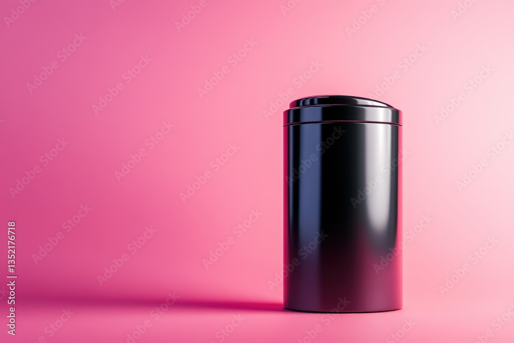 A black cylindrical container placed on a pink gradient background A black cylindrical container placed on a pink gradient background