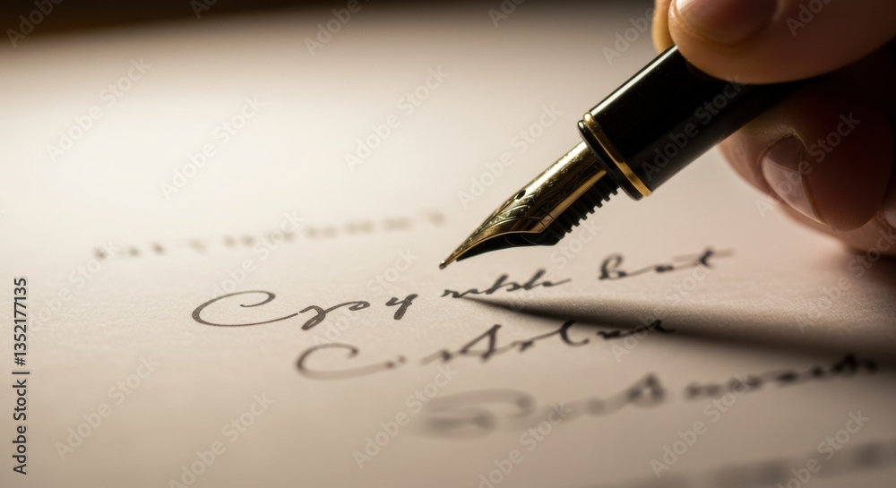 Fototapeta premium Writing Letter with Fountain Pen on Paper for Personal Message