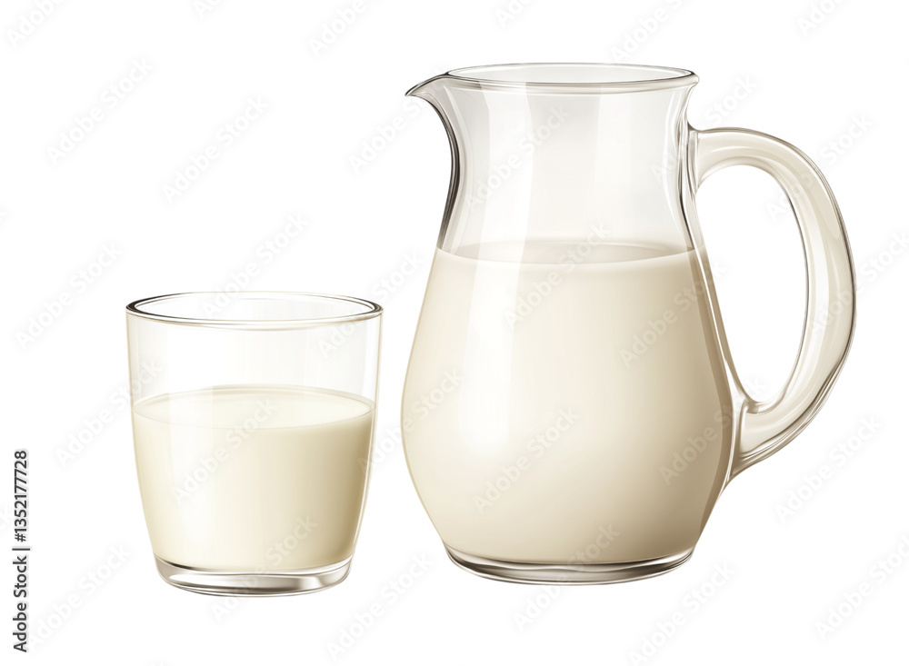 Fresh Milk in a glass and jug on Png Format and Transparent Background Fresh Milk in a glass and jug on Png Format and Transparent Background