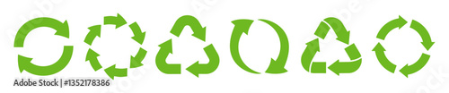 Reduce, Reuse, Recycle icon set. Ecology, zero waste, sustainability, conscious consumerism, renew. Arrows that revolves endlessly. Vector isolated on white background