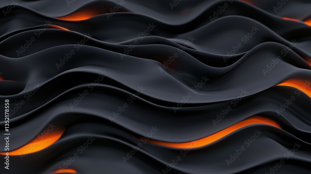 Obraz premium Dynamic abstract orange waves flowing on a dark background, modern and vibrant design