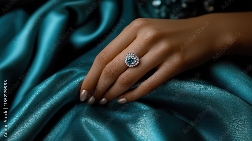 Fototapeta premium Elegant Teal Silk and Diamond Ring