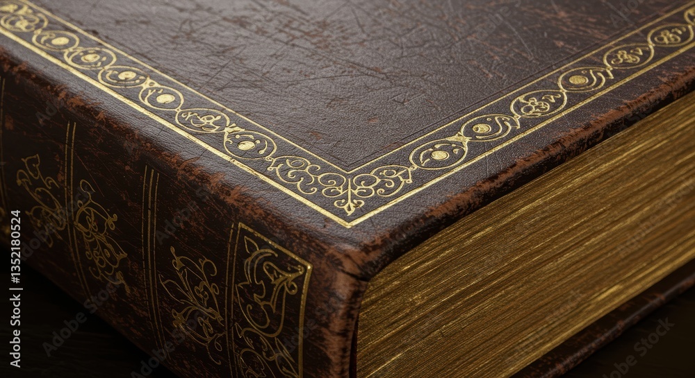 Fototapeta premium Antique Leather Book with Golden Edge and Ornate Detailing