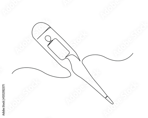 One continuous line drawing of electronic medical thermometer illustration.