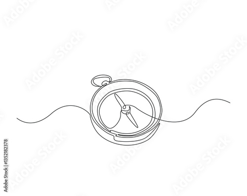 One continuous line drawing of Magnetic compass navigation illustration. Magnetic compass monoline design. Adventure concept.