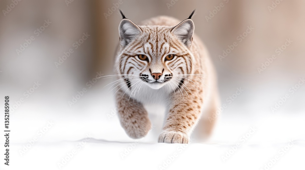 A majestic bobcat strides across a snowy landscape A majestic bobcat strides across a snowy landscape