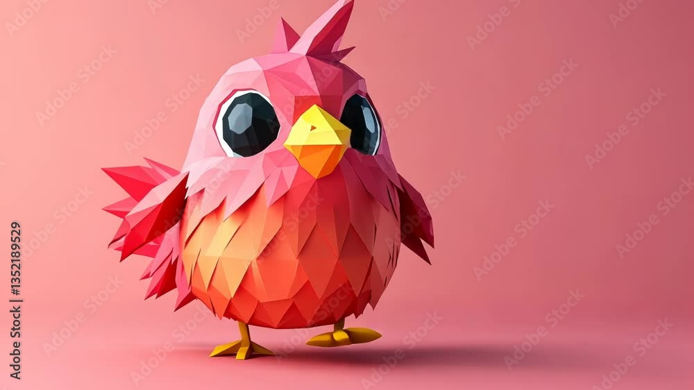 Cute 3D Low-Poly Cartoon Bird Illustration Vector Art featuring a Funny Parrot and Duck in Colorful Nature Design