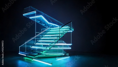 Futuristic Floating Glass Staircase with Neon Glow