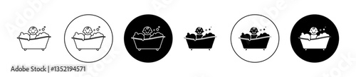 baby bath on bathtub Iconss set in different strokes
