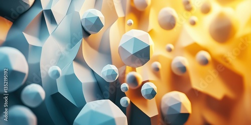 Geometric and spherical abstract shapes create a three dimensional illustration