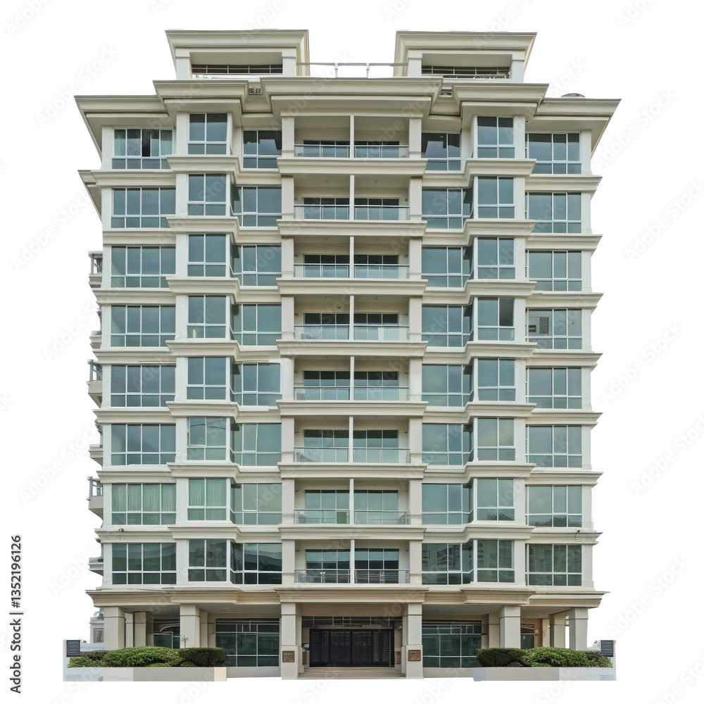 Condominium front view full length isolate on transparency background Condominium front view full length isolate on transparency background