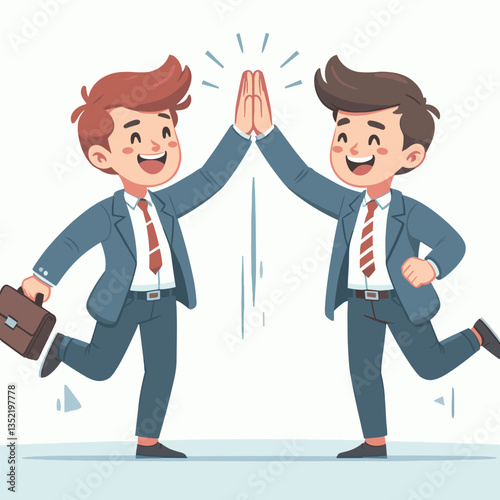 Businessmen celebrating success with high five while running in professional environment