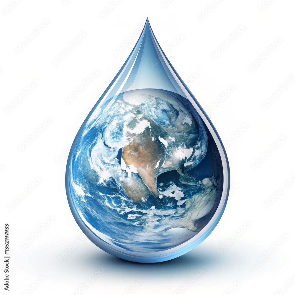 Fototapeta premium Earth Day 2025 concept, A water droplet encapsulates the Earth, symbolizing the connection between water and our planet's health.