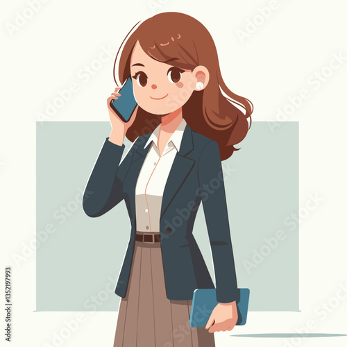 Businesswoman talking on mobile phone while smiling in formal attire