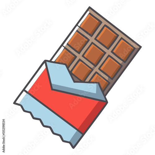 Chocolate Bar Icon Vector - Opened Wrapper, Sweet Treat Illustration