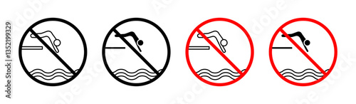 not jump in pool sign icon editable vector set