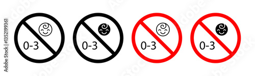 not suitable for children under 3 years icon editable vector set