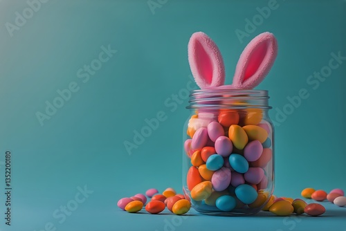 Colorful Candy Jar With Bunny Ears for Spring Celebration Decoration