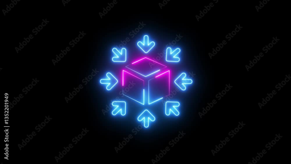 Futuristic Neon Blockchain Data Transfer Animation. Futuristic Neon Blockchain Data Flow 4k Animation . AI-Powered Digital Network Connection  Cyber Tech Cloud Computing Concept. on black background. 