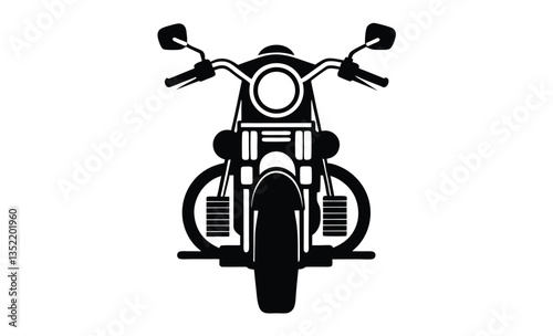 Chopper motorcycle front view, monochrome silhouette vector illustration