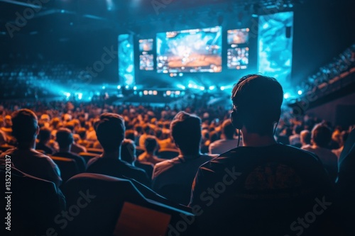 Exciting esports event with focused audience watching intense gaming competition on stage