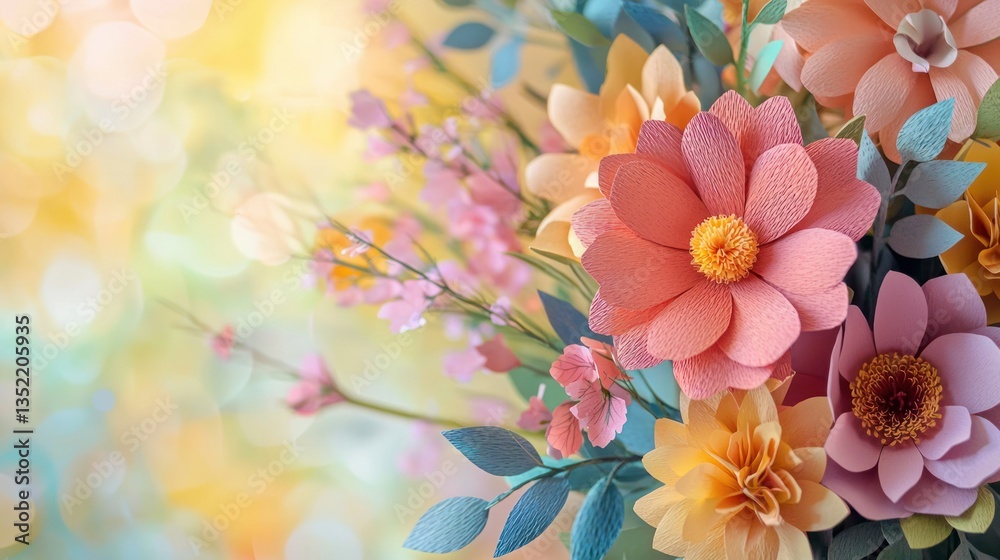 A bouquet made of paper flowers with a watercolor effect. A bouquet made of paper flowers with a watercolor effect.