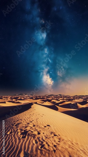 Stunning View of the Milky Way Over Sandy Desert Dunes During a Clear Night Sky