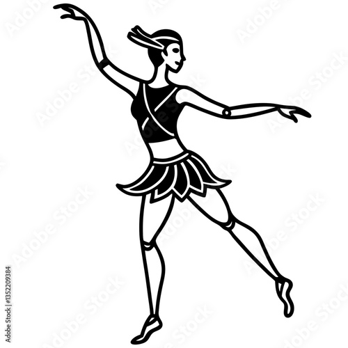 A silhouette of a dancer in a classical pose, with arms elegantly raised in a graceful, poised manner