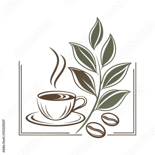 Vintage Coffee Shop Signboard Logo with Elegant Swirls and Cup Icon .