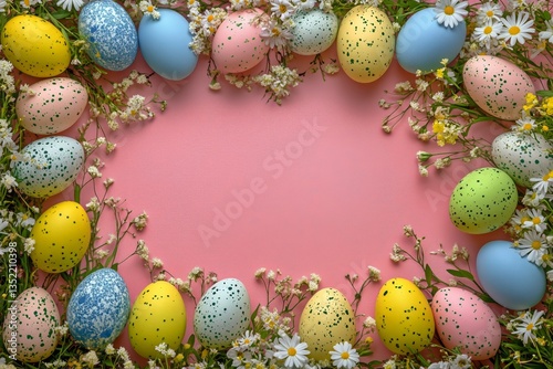Wallpaper Mural Colorful Easter Eggs Arranged With Flowers on a Pink Background for Festive Decorations Torontodigital.ca