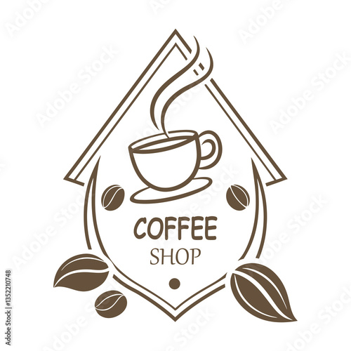 Vintage Coffee Shop Signboard Logo with Elegant Swirls and Cup Icon .