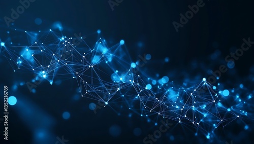 abstract network of glowing blue nodes connected by lines forming a dynamic web on a dark background