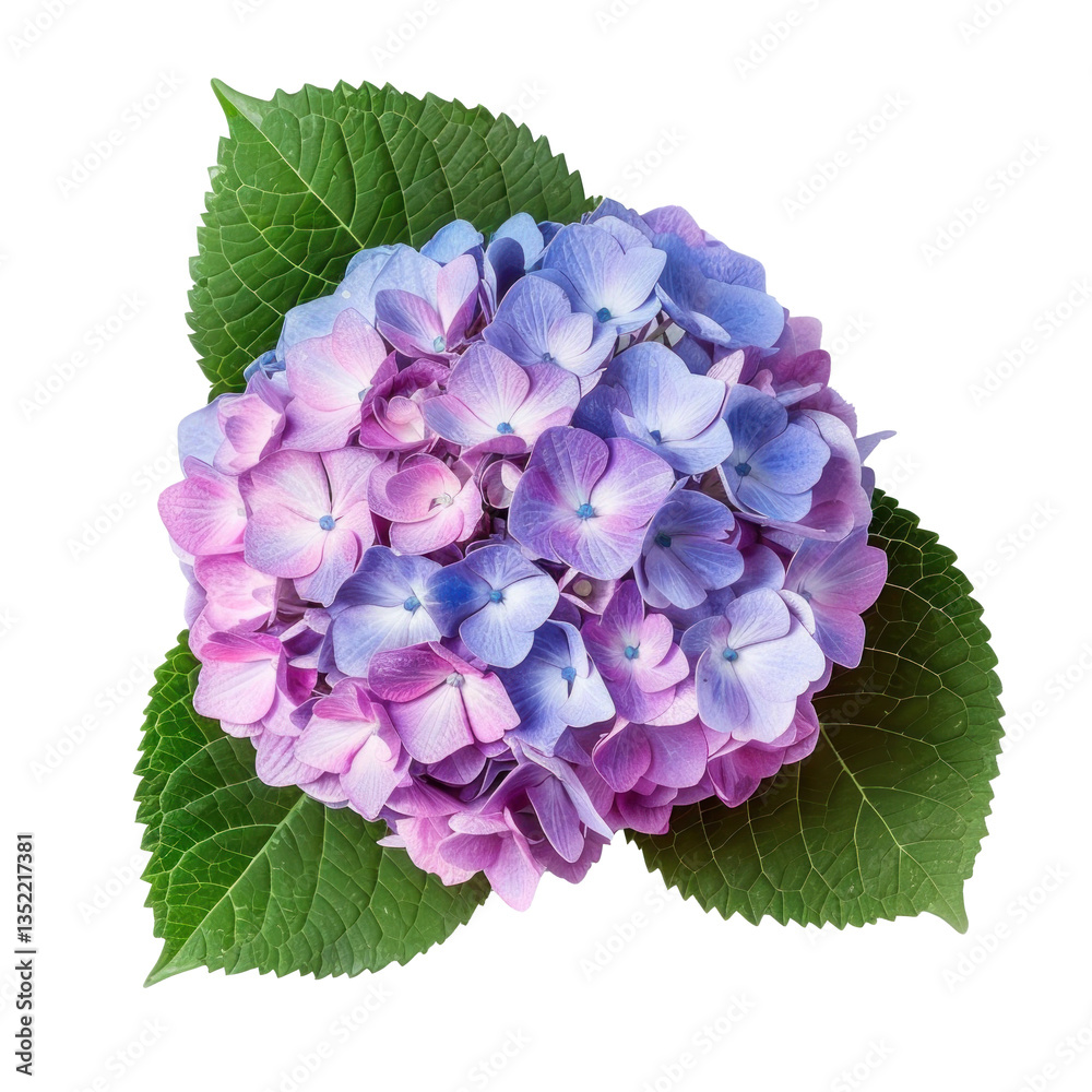 Obraz premium Hydrangea flower top view full length isolate on transparency background