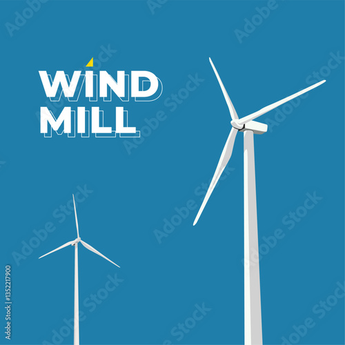 A clean and modern vector illustration of wind turbines generating renewable energy. This minimalist design represents sustainable energy, eco-friendly technology, and environmental awareness. Perfect