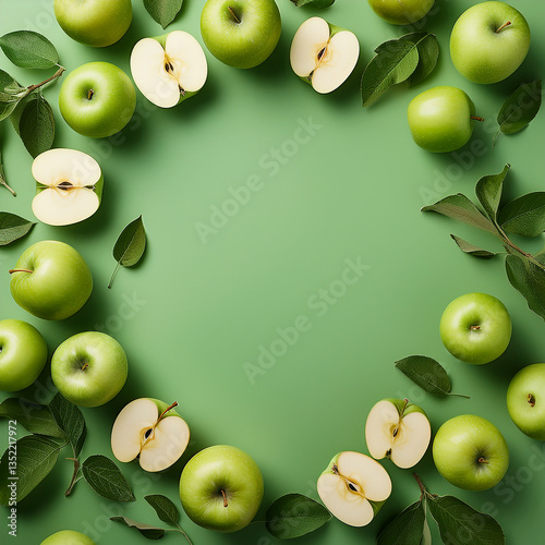 green apple arranged around with a space in the middle for inserting text to post on social media.