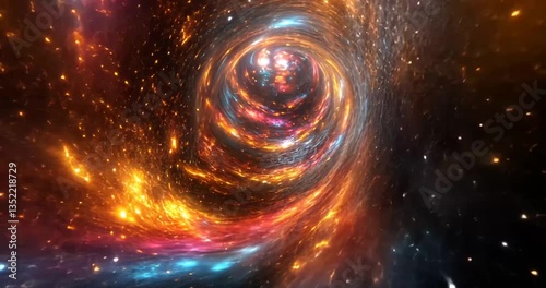 Cosmic vortex tunnel through space, bright colors, celestial event. Possible use Science fiction background