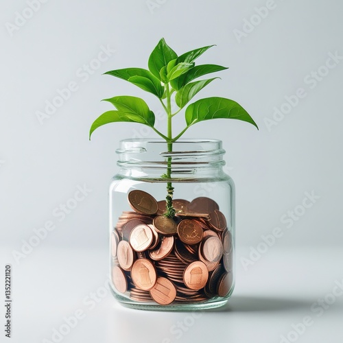plant and coins in jar background photo