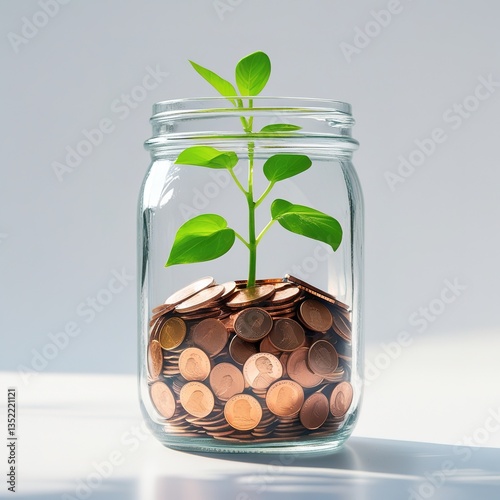 plant and coins in jar background photo