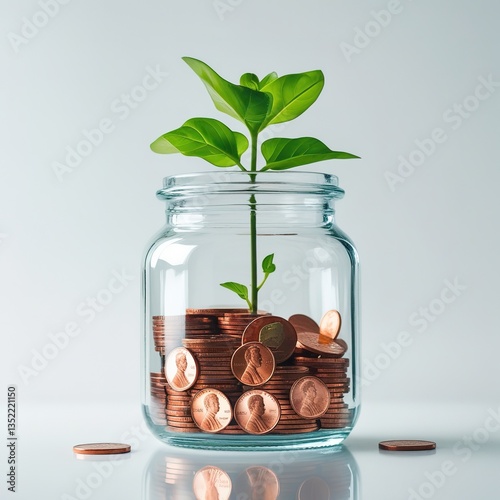 plant and coins in jar background photo