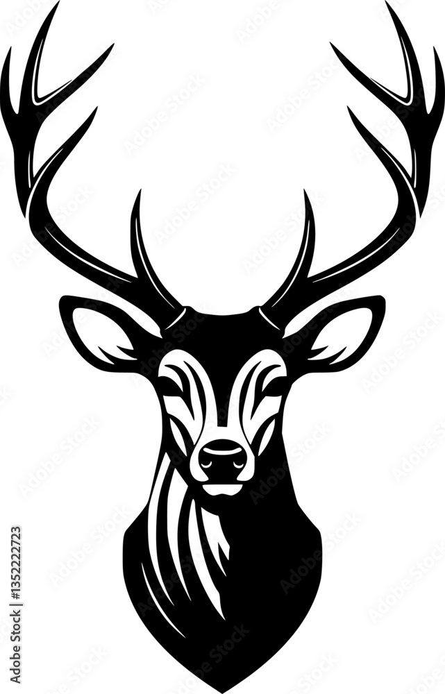 Fototapeta premium Silhouette Black and White Deer Head Illustration, Antlers, Wildlife, Animal, Design vector 