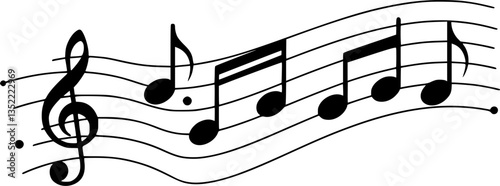 Black sheet music melody with musical notes. Musical note wave element collection. Musical notes stave silhouette