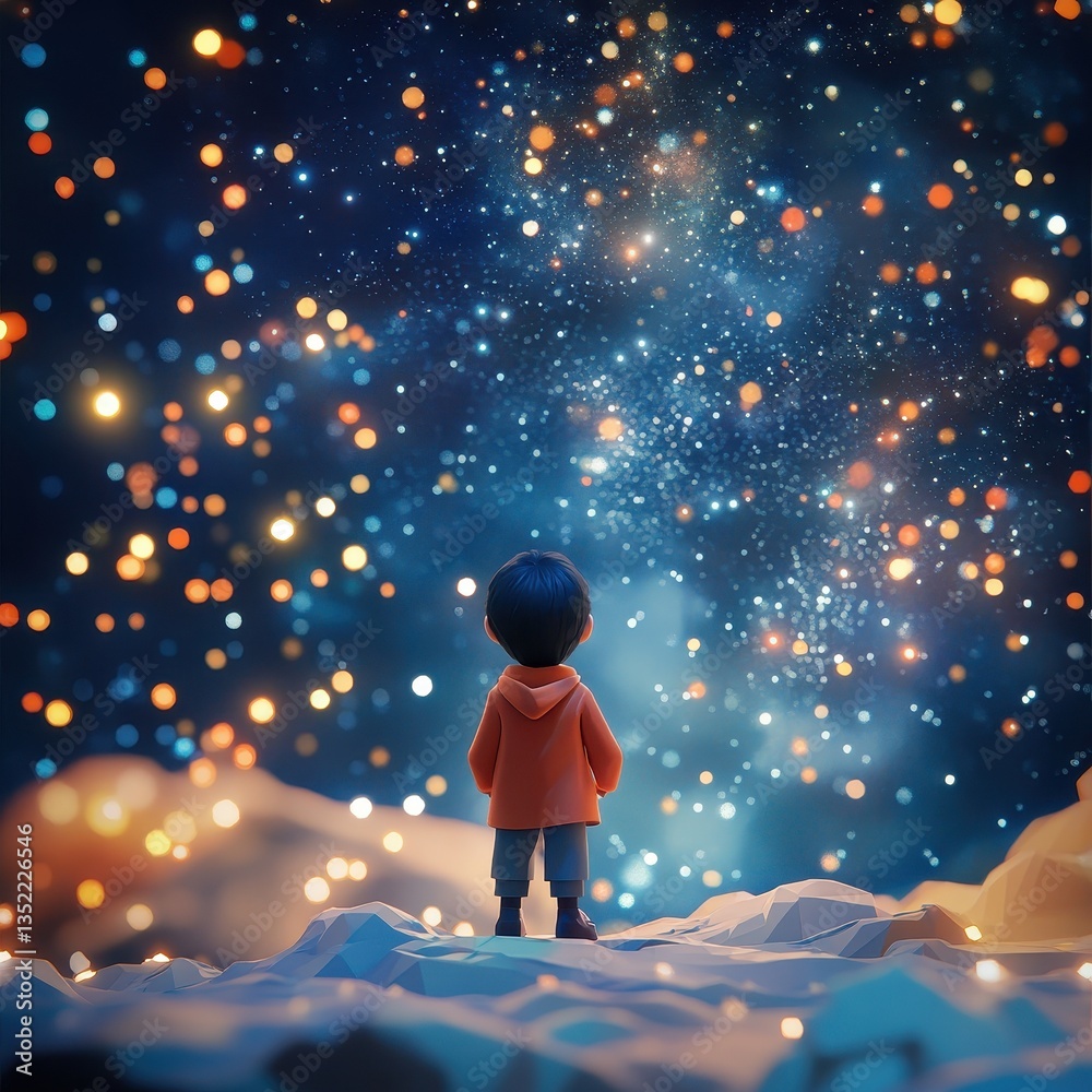 Obraz premium A small child gazing at the vast starry universe above