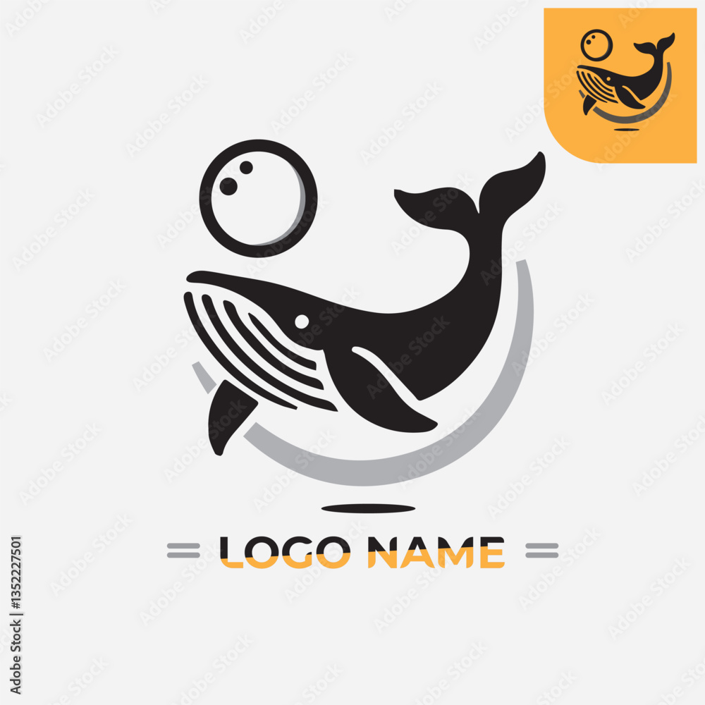 Obraz premium Modern Whale Logo – Minimalist Marine Animal Icon for Eco, Ocean-Themed, or Seafood Branding
