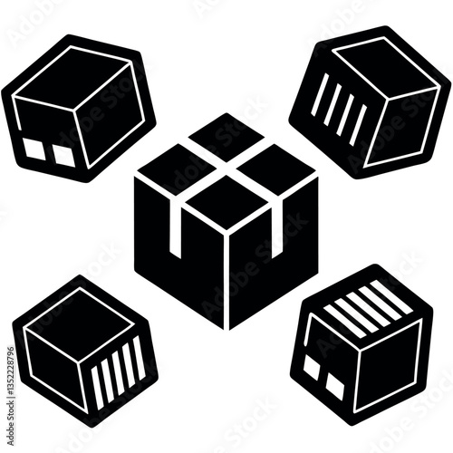 3d cardboard open box collection icon set floating. 