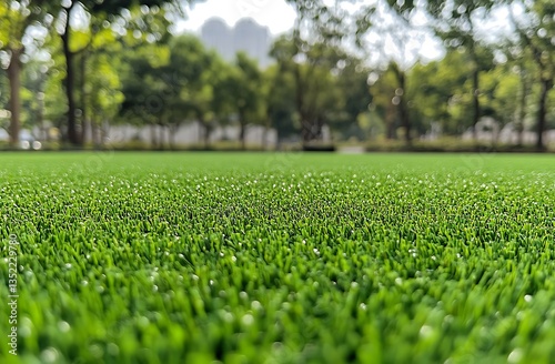 Peaceful Green Park with Lush Grass and Tall Trees Creating Shade on a Sunny Day
